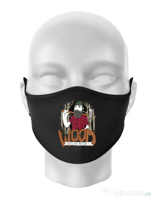 Masca personalizata reutilizabila Wood you be mine Negru