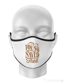Masca personalizata reutilizabila Young Saved And Free Alb