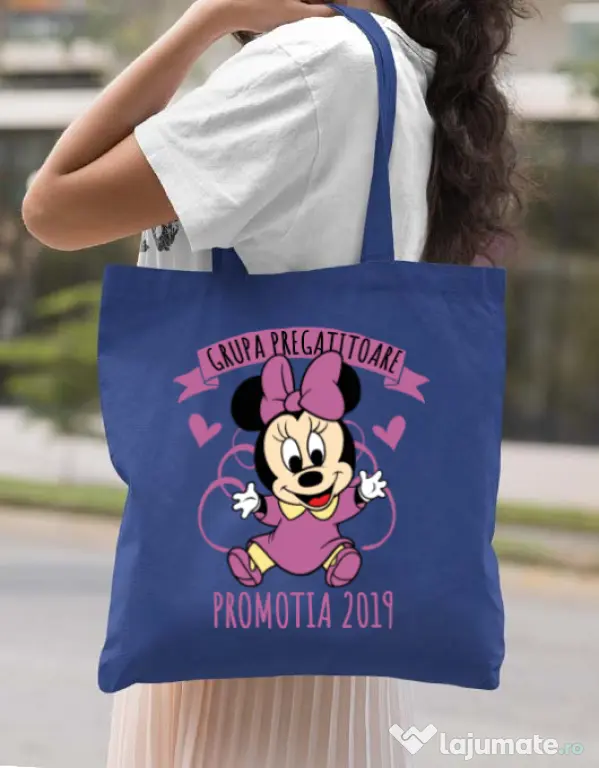 Sacosa din panza Absolvire Minnie Mouse Albastru regal