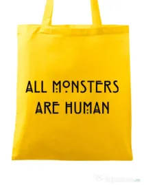 Sacosa din panza All monsters are human Galben