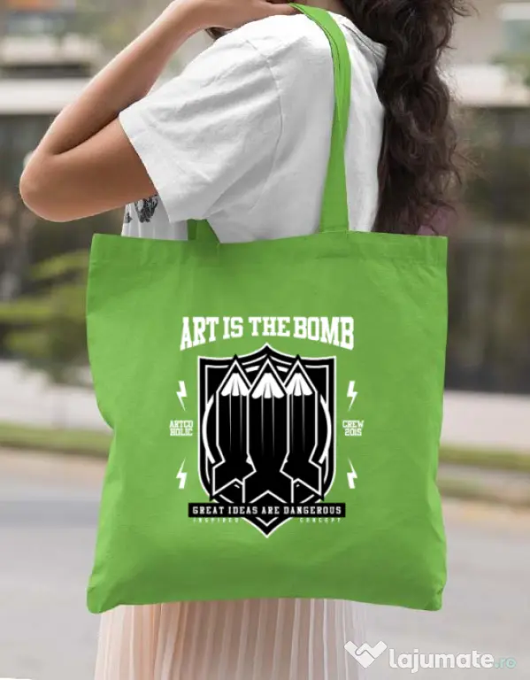 Sacosa din panza Art Is The Bomb Verde mar
