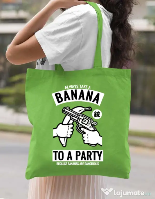Sacosa din panza Banana Party Verde mar