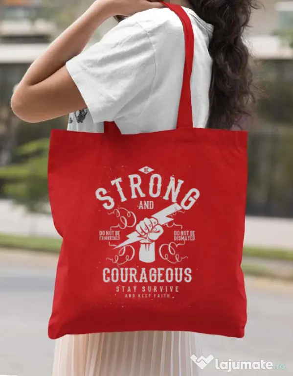 Sacosa din panza Be Strong and Courageous Rosu