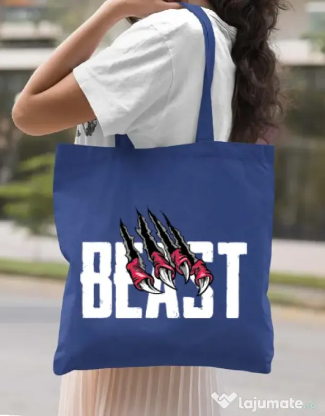 Sacosa din panza Beast Albastru regal