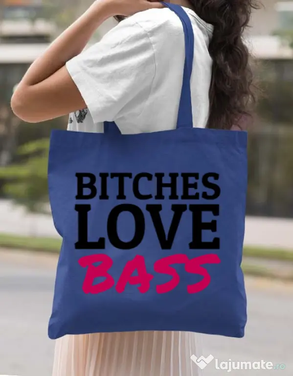 Sacosa din panza Bitches love bass Albastru regal