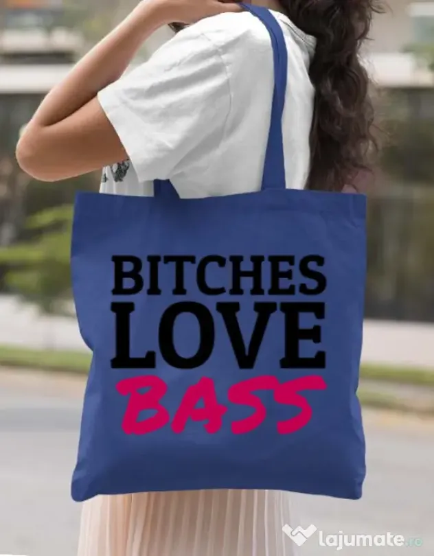 Sacosa din panza Bitches love bass Albastru regal