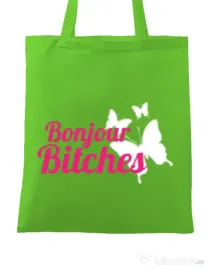 Sacosa din panza Bonjour bitches Verde mar