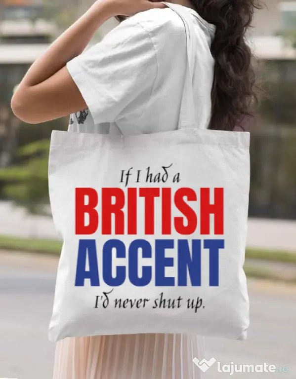 Sacosa din panza British accent Alb