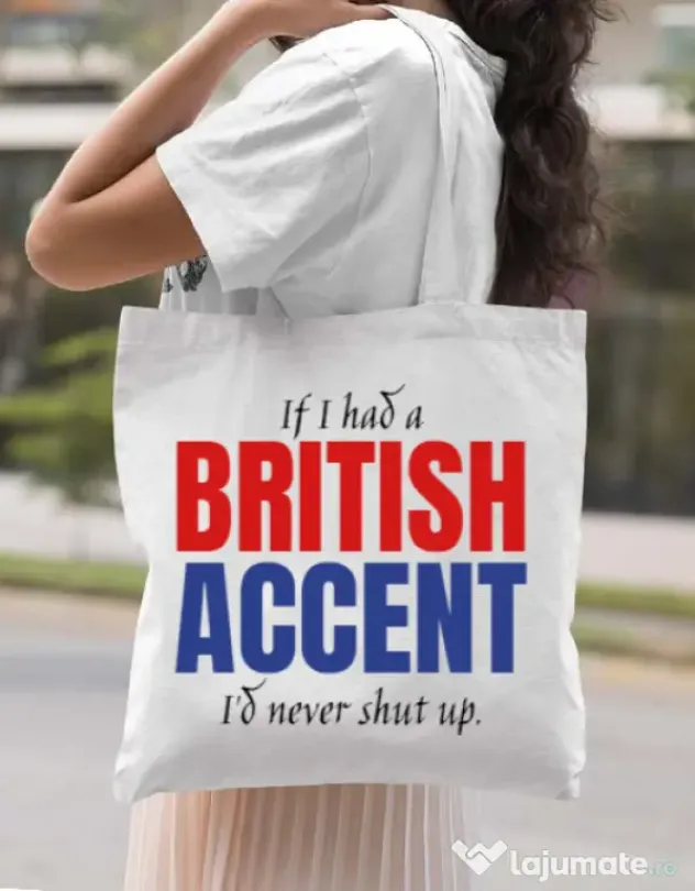 Sacosa din panza British accent Alb