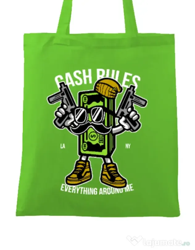 Sacosa din panza Cash rules Verde mar