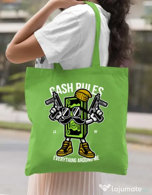 Sacosa din panza Cash rules Verde mar