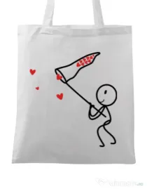 Sacosa din panza Catching love 1 Alb