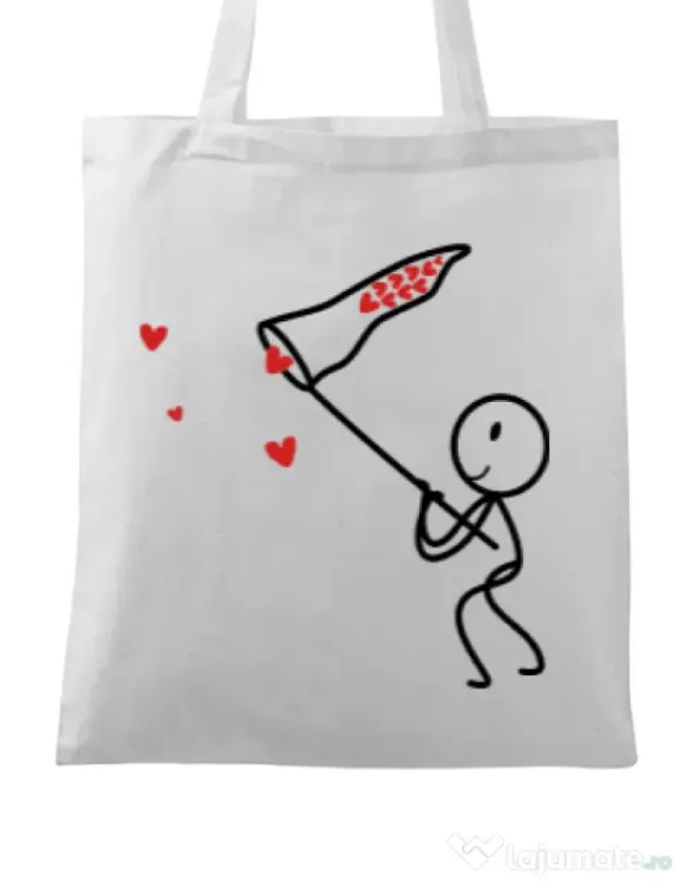 Sacosa din panza Catching love 1 Alb