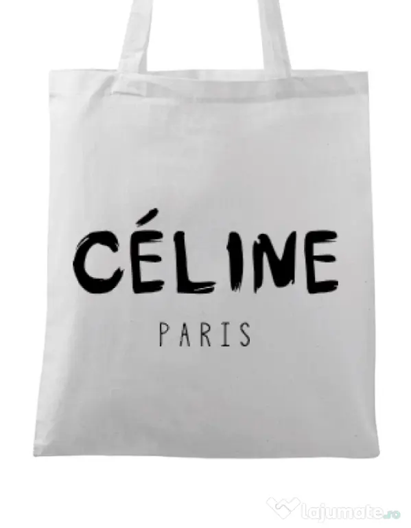 Sacosa din panza Celine paris Alb