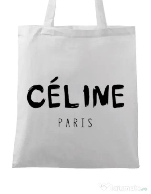 Sacosa din panza Celine paris Alb