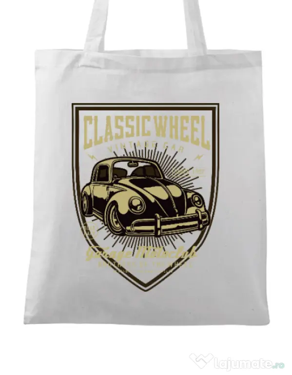 Sacosa din panza Classic Wheel Alb