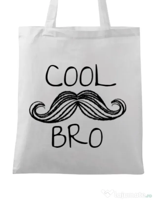 Sacosa din panza Cool moustache bro Alb
