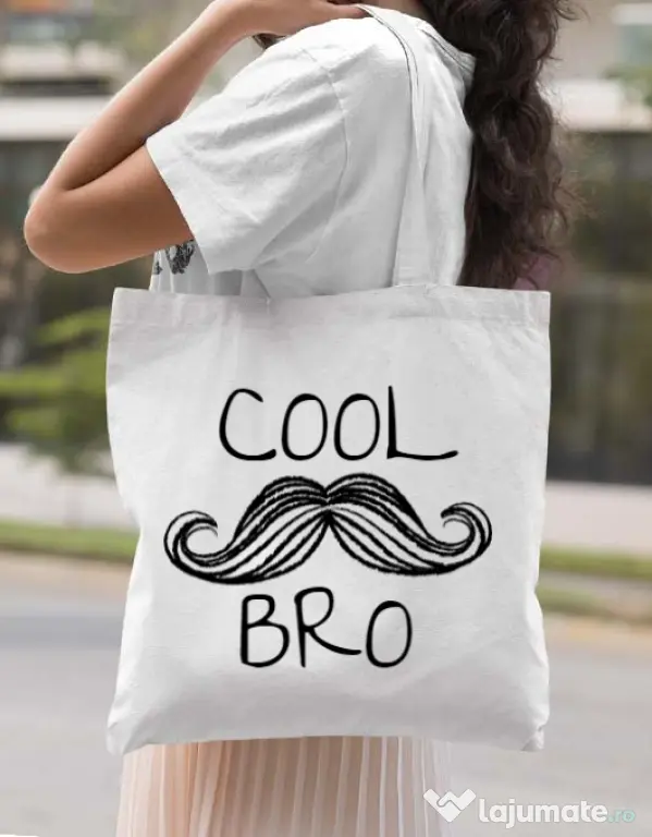 Sacosa din panza Cool moustache bro Alb
