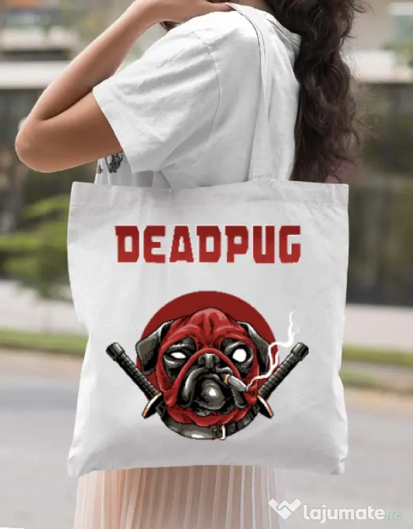 Sacosa din panza Deadpug Alb