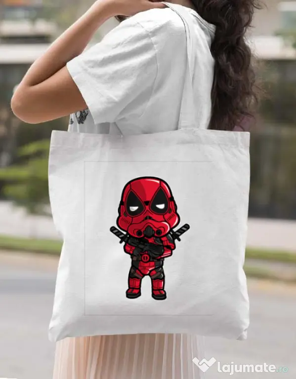Sacosa din panza Deadtrooper Alb