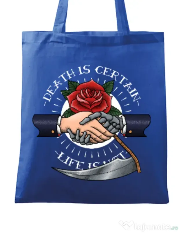 Sacosa din panza Death is certain Albastru regal