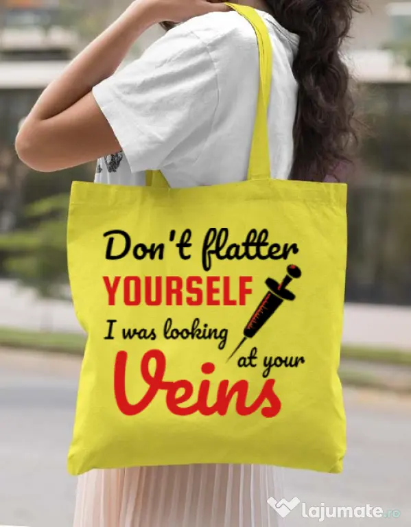 Sacosa din panza Don’t flatter yourself Galben