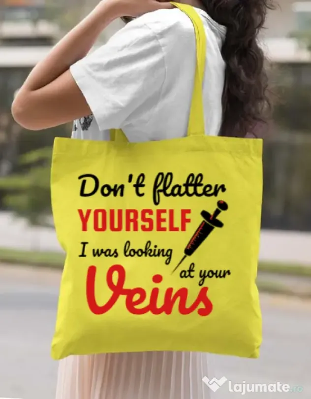 Sacosa din panza Don’t flatter yourself Galben