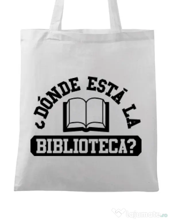 Sacosa din panza Donde esta la biblioteca Alb
