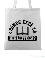 Sacosa din panza Donde esta la biblioteca Alb