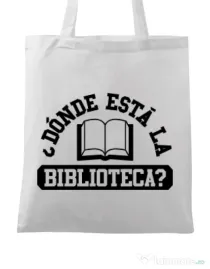 Sacosa din panza Donde esta la biblioteca Alb