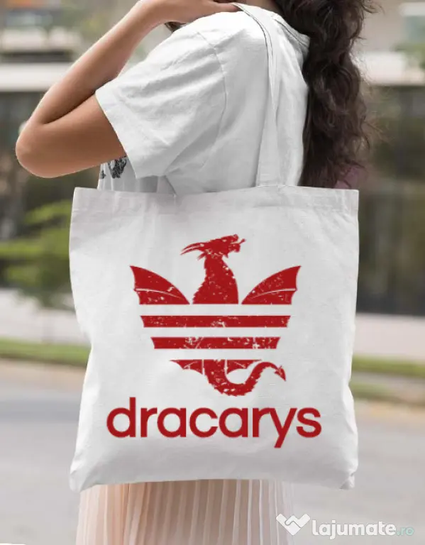 Sacosa din panza Dracarys Alb