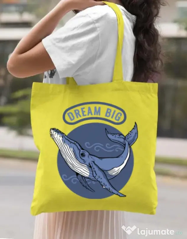 Sacosa din panza Dream big Galben