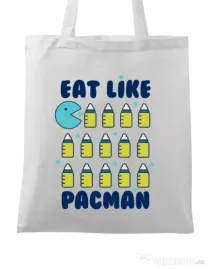 Sacosa din panza Eat Like Pacman Alb