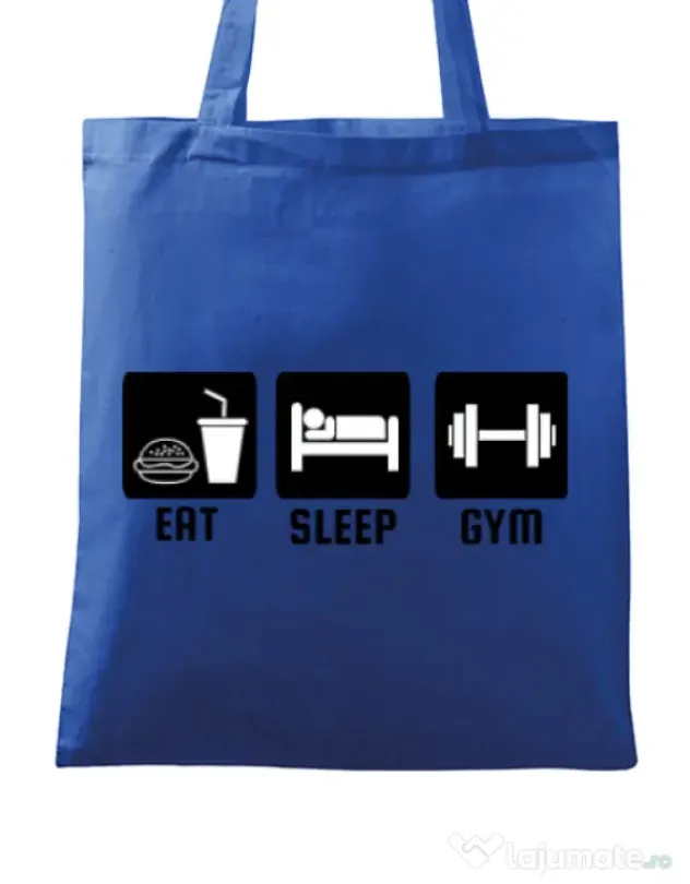 Sacosa din panza Eat sleep gym Albastru regal
