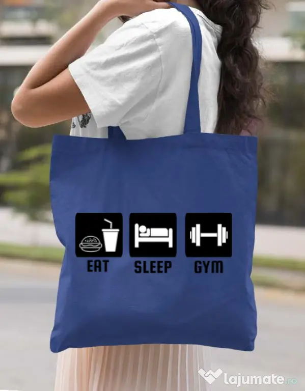 Sacosa din panza Eat sleep gym Albastru regal