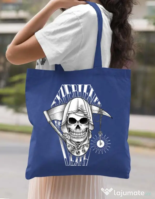 Sacosa din panza Experience death Albastru regal