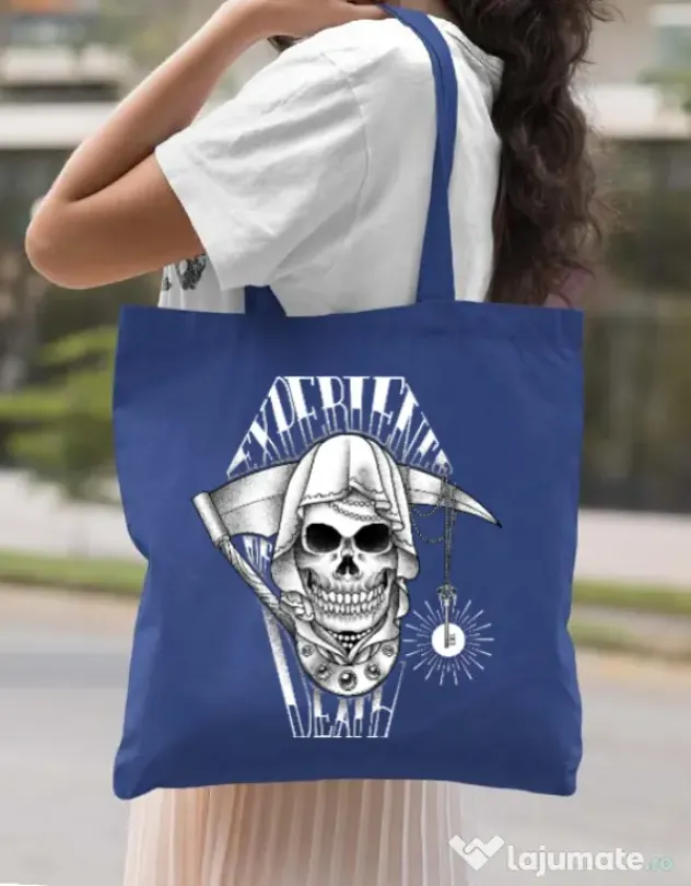 Sacosa din panza Experience death Albastru regal