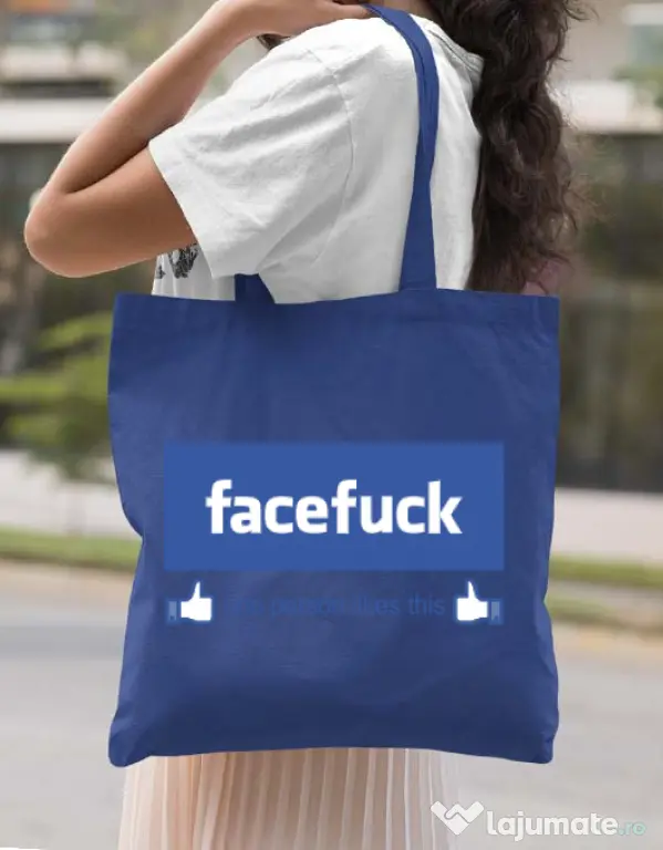 Sacosa din panza Facefuck Albastru regal
