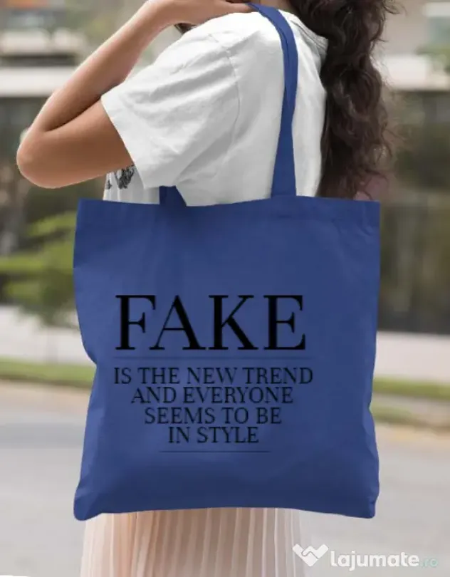 Sacosa din panza Fake is the new trend Albastru regal