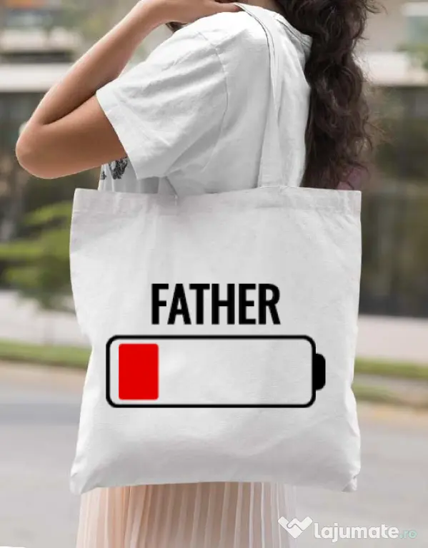 Sacosa din panza Father battery Alb
