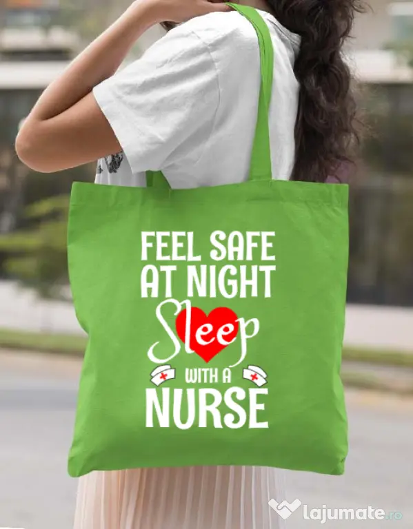 Sacosa din panza Feel safe at night Verde mar