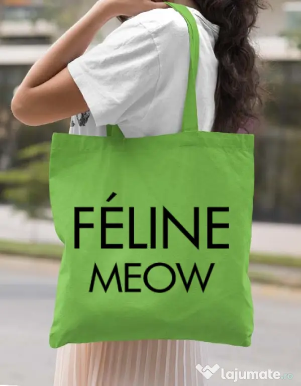 Sacosa din panza Feline meow Verde mar