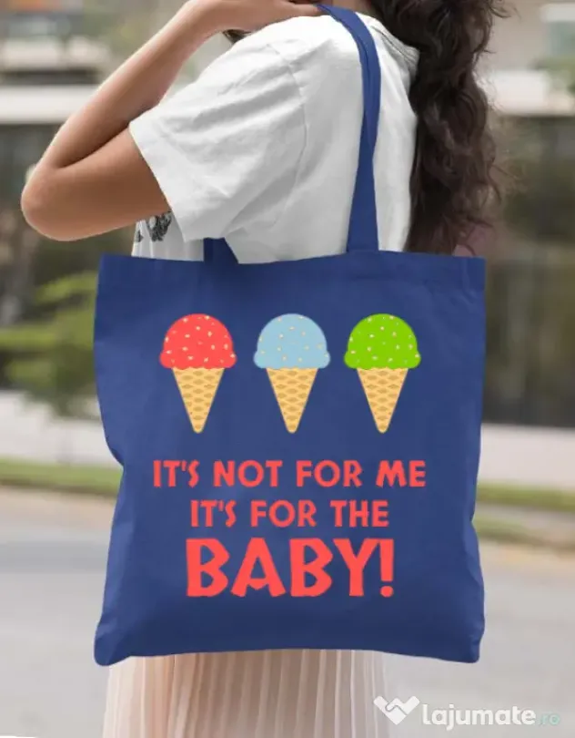 Sacosa din panza For the baby Albastru regal