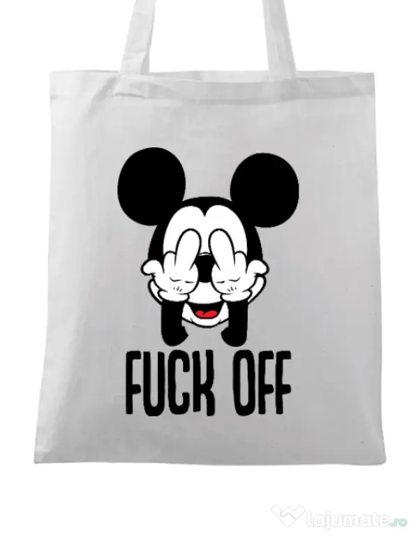 Sacosa din panza Fuck off Alb