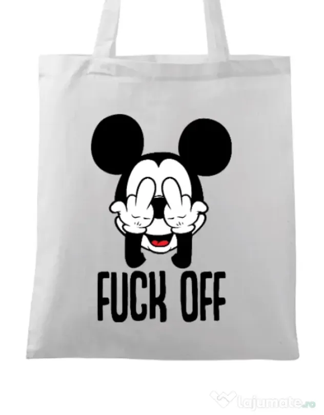 Sacosa din panza Fuck off Alb