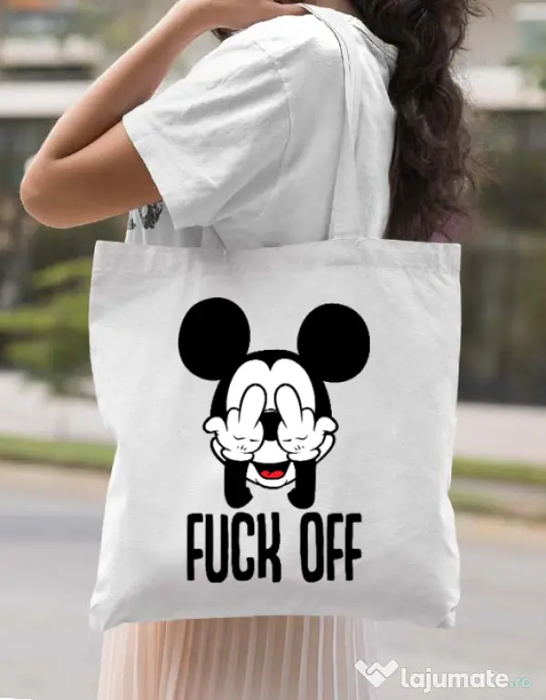 Sacosa din panza Fuck off Alb