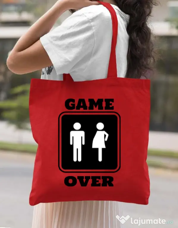 Sacosa din panza Game over pregnant Rosu