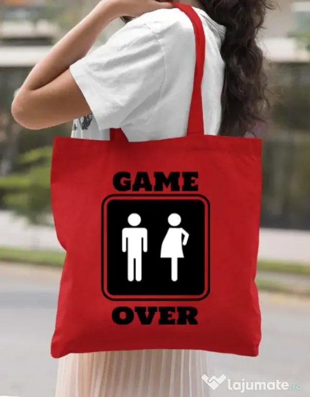 Sacosa din panza Game over pregnant Rosu