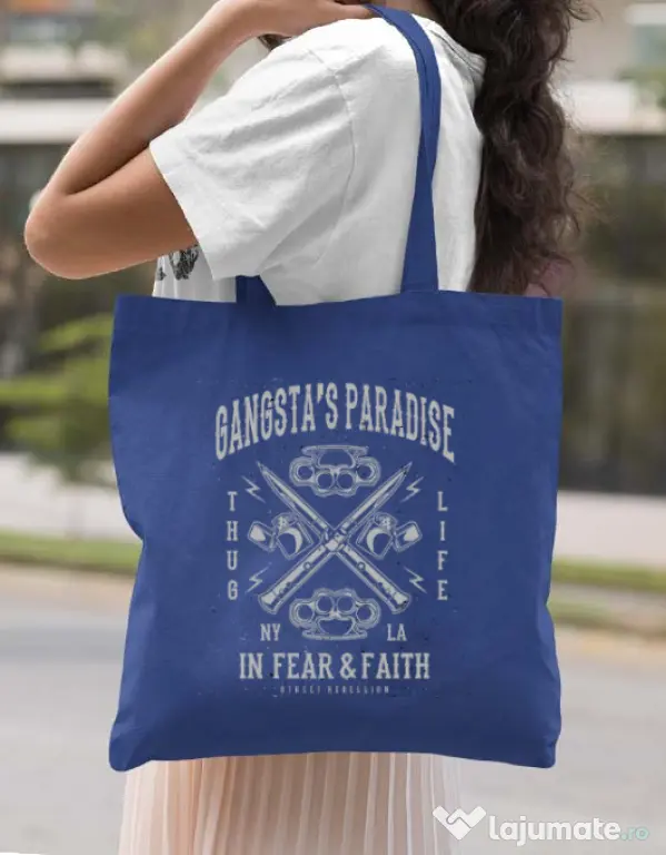 Sacosa din panza Gangstas Paradise Albastru regal