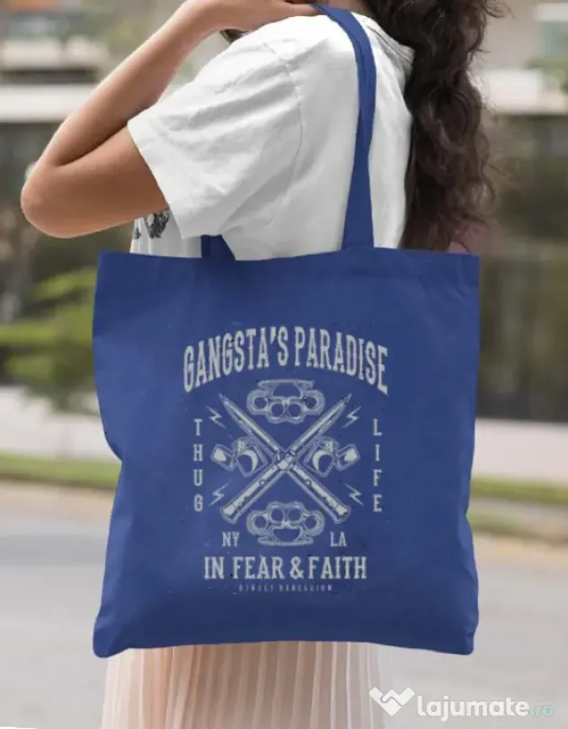 Sacosa din panza Gangstas Paradise Albastru regal